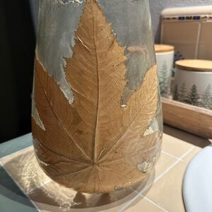 Creative Co-Op Tan Leaf Embellished Decorative Vase